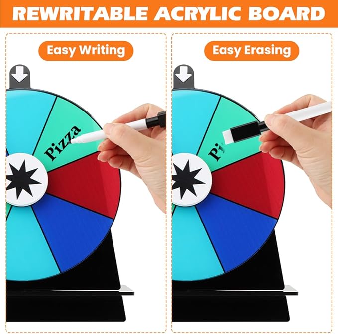 6 Inch Prize Wheel, 8 Slots Color Tabletop Roulette Wheel with Dry Erase Marker, Spin The Wheels for Engaging Home Parties, Trade Show, Carnival Events,Party Birthday Wedding