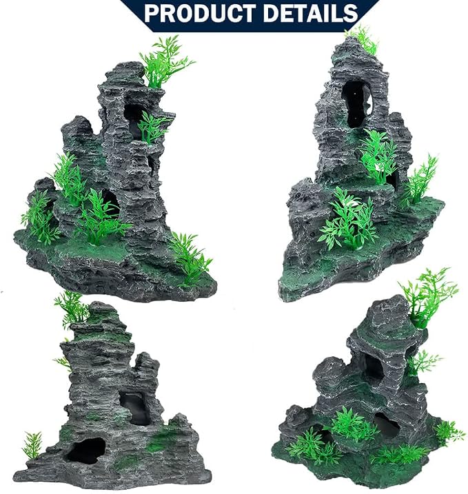 Aquarium Decor Large and Tall for Fish Tank Rock Cave Hideout-Large | Aquarium Mountain View Stone Plants Ornaments Aquarium Decor Tree House Cave Fish Tank Decorations