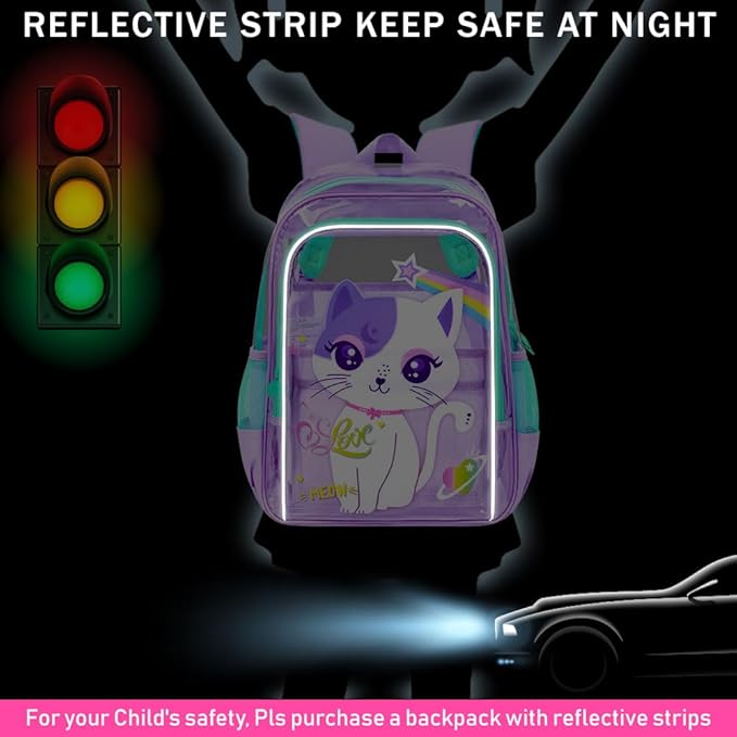 KLFVB 3PCS Clear Backpack for Girls and Boys, Kids See Through Backpacks Stadium Approved, Transparent Bookbag for Elementary