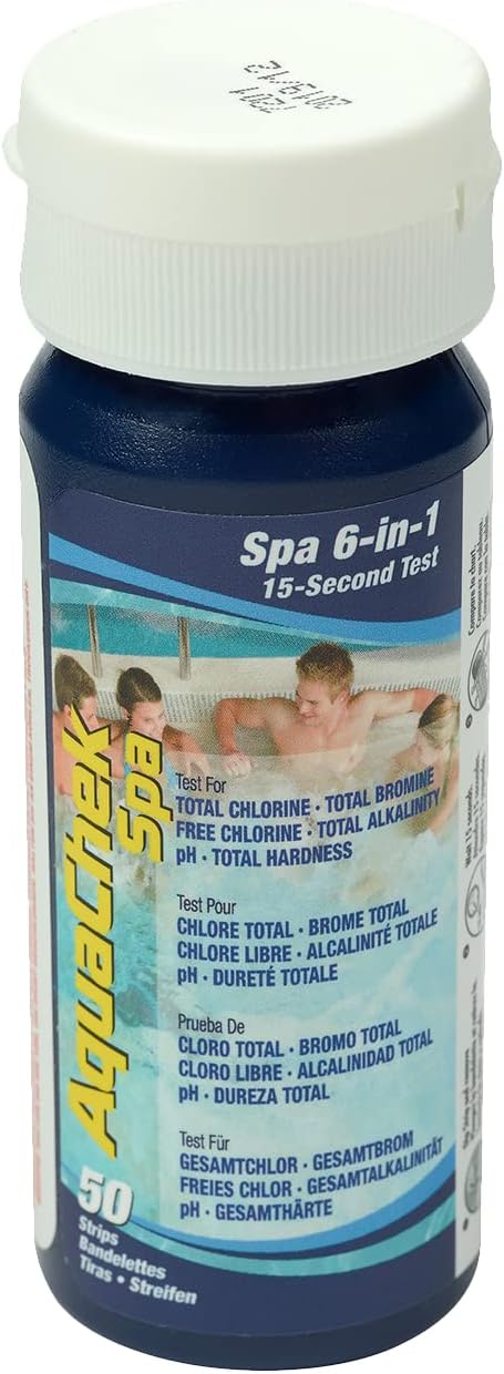 AquaChek SPA 6-in-1 Test Strips - Spa Test Strips for Total Bromine, Total Chlorine, Free Chlorine, pH, Total Alkalinity, and Total Hardness - Professional Water Quality Testing Kit (50 Strips)