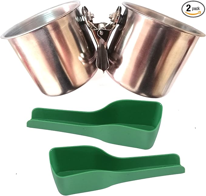 Parrot Feeding Cups Bird Feeding Double-Sided Cup with Clamp Holder Fit for Bird Wooden Perch