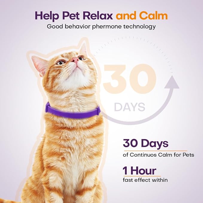Calming Collar for Cats with Pheromone 4 Pack Cat Calming Collars to Reduce Anxiety & Scratching 30 Days Long-Lasting, Waterproof Cat Calming Collar for Indoor & Outdoor Adjustable Cat Calm Collars