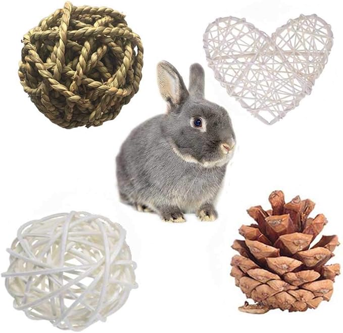 ANDES Rabbit Chew Toys, Pet Bunny Tooth Chew Toys Organic Natural Apple Wood Grass Cake Ideal for Bunny, Chinchilla, Guinea Pigs, Hamsters Teeth Grinding, Bird Exercise Molar (13PCS)