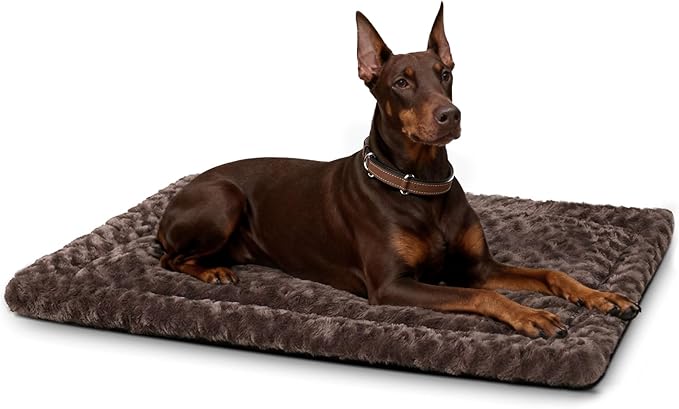 Washable Dog Bed Mat Crate Pad Soft Fluffy Pet Kennel Beds Dog Sleeping Mattress for Large Jumbo Medium Small Dogs, 48 x 30 Inch, Brown