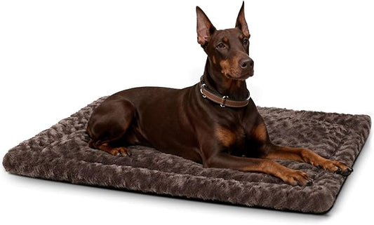 Washable Dog Bed Mat Crate Pad Soft Fluffy Pet Kennel Beds Dog Sleeping Mattress for Large Jumbo Medium Small Dogs, 48 x 30 Inch, Brown