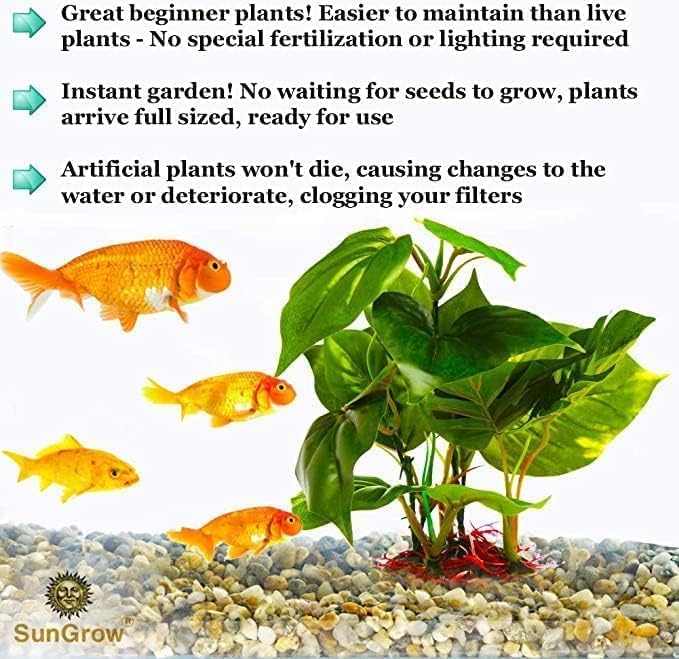 SunGrow 6" Realistic Aquarium Plant, Plastic Plant for Betta Fish Tank, Betta Tank Decoration, Hiding Spot, Small Aquarium Plant, Reptile Terrarium Enclosure Accessories, Amphibian Habitat Decor