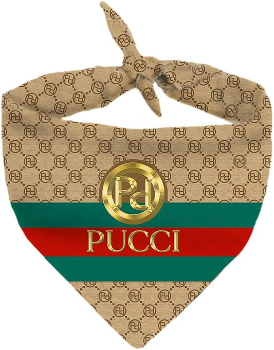Dog Bandana Pucci Designer Fashion Clothes Scarf kercheif for Small Medium and Large Dogs. Funny Parody Gift for Girl or boy Dog Soft Durable Fabric, Adjustable tie-on Style Triangle