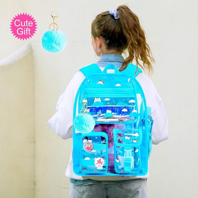CCJPX 3Pcs Clear Backpack for Girls, School Transparent Bookbag, Heavy Duty See Through Backpacks for Teens Elementary