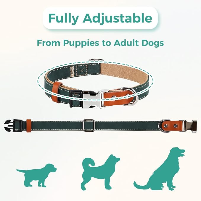 Dog Collar and Leash Set, PU Leather Dog Collar – Adjustable Eco-Friendly with Genuine Leather & Hemp, Soft Breathable Dog Collar Set for Small to Large Dogs (Pink, S（10“-16”）)