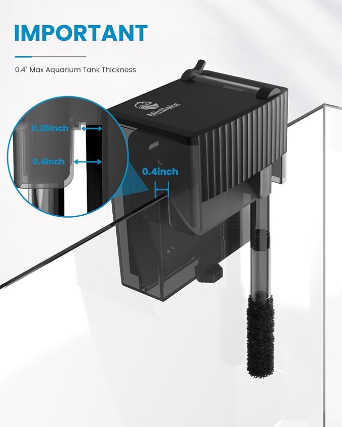 Small Fish Tank Filter | Hang on Back Filter up to 5 Gallon Nano Aquarium Adjustable Flow for Betta Shrimp Tank