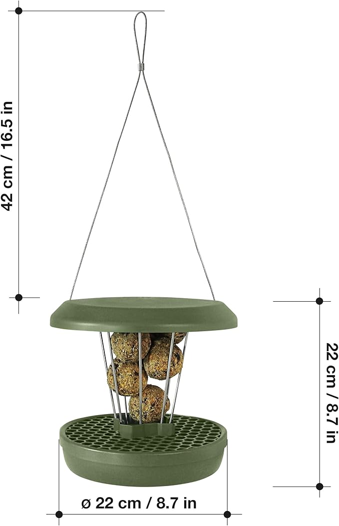 SWISSINNO Bird Feeders - No Mess Fat Ball/Suet Feeder for Outdoors Hanging - Smart Birds Lucerne Spill Proof Wild Cardinal Bird Feeder with Integrated Seed Catcher Tray - Green