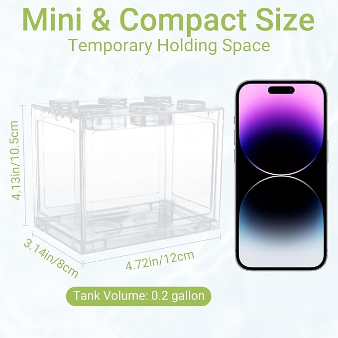 4 PCS Small Betta Fish Tank, 0.2 Gallon Mini Aquarium Tank, Cube Stackable Fish Bowl, Tiny Desktop Tank for Small Fish, Insect, Shrimp, Turtle, Spider