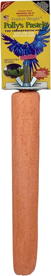 Polly's Pastels Nail Trimming & Beak Conditioning Safety Perch for Cockatiels, Cockatoos, Macaws, Parakeets, Budgies, Parrots and All Other Birds (Coral, Large Long-1 1/2" Dia. x 14" Long)