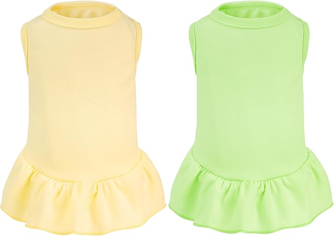 2 Pcs Dog Dresses Cat Skirt Solid Color Dog Clothes Summer Sleeveless Puppy Girl Clothes for Small Pet Dogs Cats (Yellow,Green, Medium)