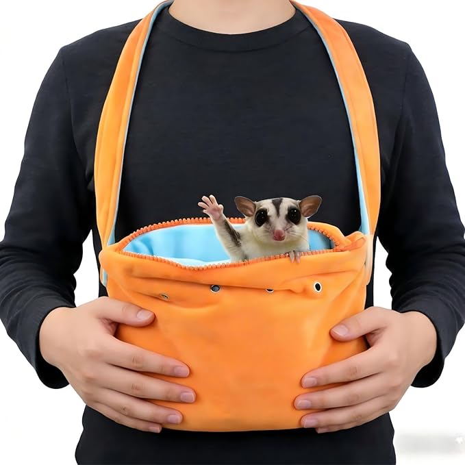 Meow&Woof Small Pet Bonding Pouch & Carrier Sling - Adjustable Strap, Travel Sleep Bag for Sugar Gliders, Ferrets, Rats, Hedgehogs, Hamsters - Outdoor Orange