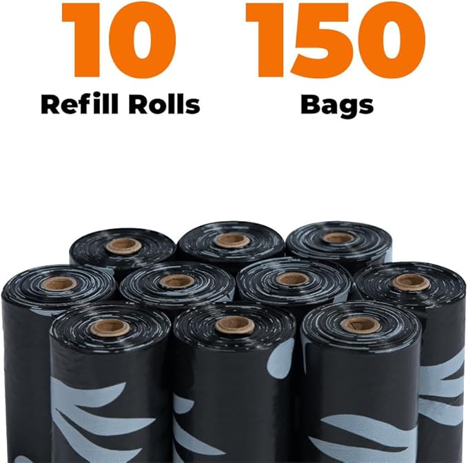 Best Pet Supplies Dog Poop Bags for Waste Refuse Cleanup, Doggy Roll Replacements for Outdoor Puppy Walking and Travel, Leak Proof and Tear Resistant, Thick Plastic - Black (Unscented), 150 Bags