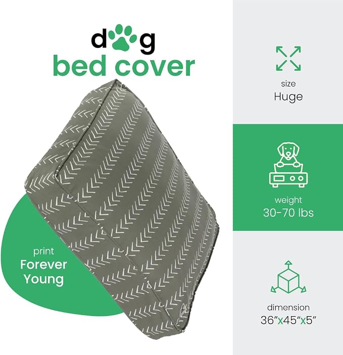 Molly Mutt Huge Dog Bed Cover - Forever Young Print - Measures 36”X45”X5”- 100% Cotton - Durable - Breathable - Sustainable - Machine Washable Dog Bed Cover (Dd82c)
