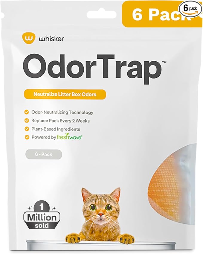 OdorTrap Pack Refills by Whisker, 6 Pack Refill for OdorTrap Pod (Pod Not Included), Eliminates Litter Box Odors, Compatible Traditional Litter Boxes, 8.96 Fl Oz