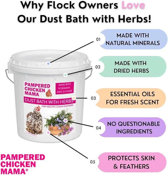 Pampered Chicken Mama Herbal Dust Bath for Chickens for Clean Feathers (8 pounds) | Natural Poultry Supplies for Chicken Coops (8 pounds)