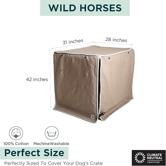 Molly Mutt Wild Horses Dog Crate Cover, 100% Cotton Canvas Cover with 2 Roll-Up Panels, Ideal for Dog or Cat Crate, Durable, Washable, and Free of Harmful Chemicals, 42" x 28" x 31"