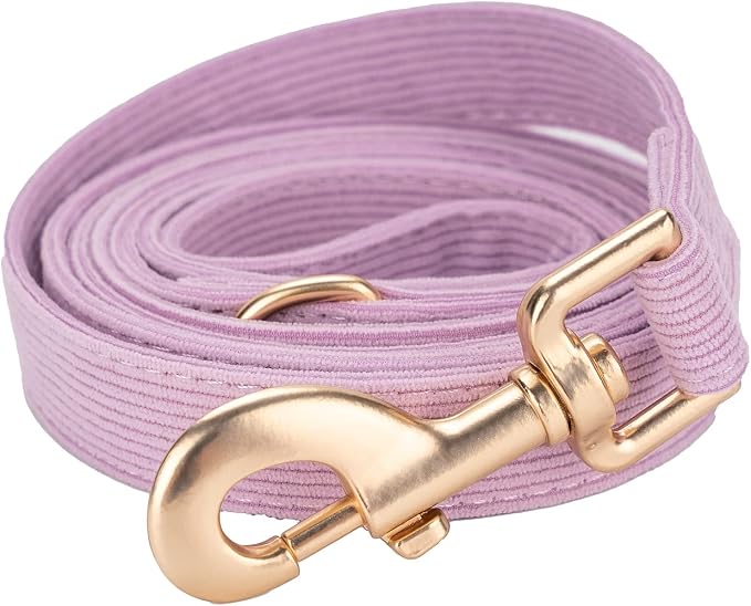 Soft Corduroy Dog Collar and Leash Set Adjustable Durable Dog Collars with Metal Buckle and Lead for Small Dogs,Lilac