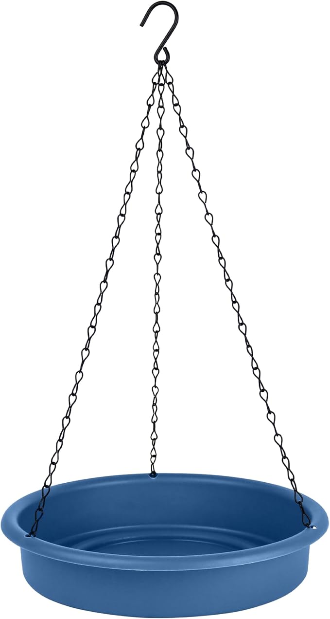 Combo Café 2-in-1 Recycled Plastic Bird Feeder and Bird Bath for Wild Birds and Outdoor Décor, Hanging Bird Bath and Tray Feeder with Chains Included, 1.5 Quart Capacity, Blue