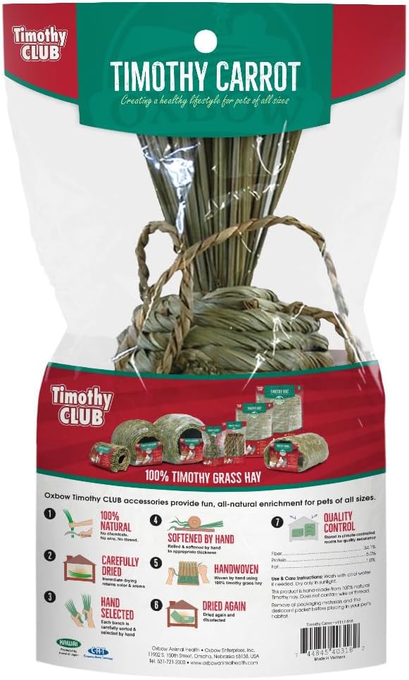 Oxbow Timothy Hay Carrot, Rabbit & Guinea Pig Toy, Edible & Hand-Woven Bunny Toy, No Wires or String, Small Pet Accessories, for Rabbits, Guinea Pigs, Chinchillas & Rats, Medium
