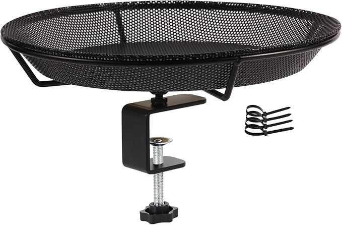 HRAYLTOP Deck Mounted Bird Feeder Bowl with 1.8 inch Thick Iron Clamp - Detachable Outdoor Decor for Garden Backyard Patio and Deck - Perfect for Attracting Birds