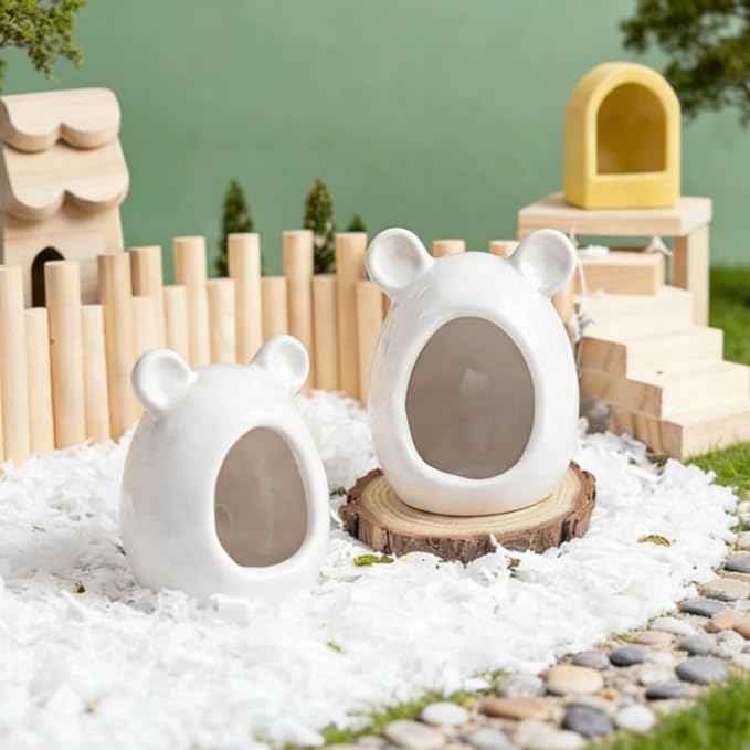 Ceramic Hamster Hideout Cute Guinea Pig House Summer Cool Bed for Ferrets Hedgehog Sugar Glider Cage Accessories (White)