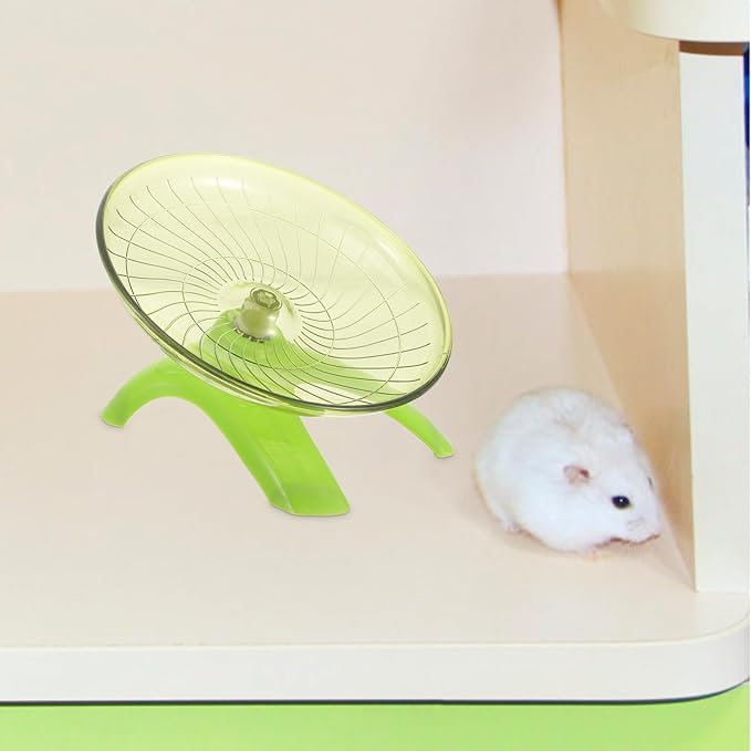 POPETPOP Silent Hamster Running Wheel 7.08-Inch Green Flying Saucer Exercise Wheel for Small Pets Including Hamsters Gerbils Hedgehogs Low Noise Plastic Toy