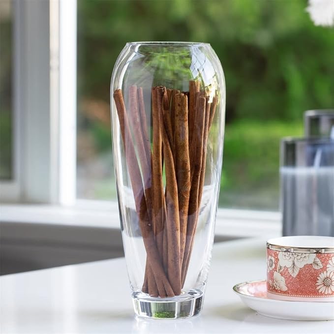 Oval Domed Glass Vase for Flowers, 4" W 9" H Clear Large Domed Bullet Cylinder Floral Vase for Home Decor, Wedding Centerpiece Event (1 Piece)