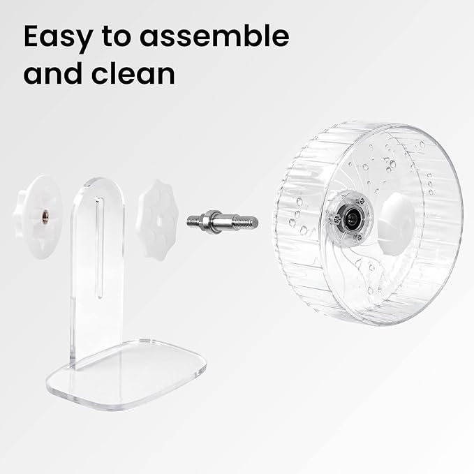 Silent Hamster Wheel, 10in Hamster Wheel with Adjustable Stand, Double-Bearing Quiet Spinner for Syrian Hamsters, Hedgehogs, Mice & Small Pets, Clear