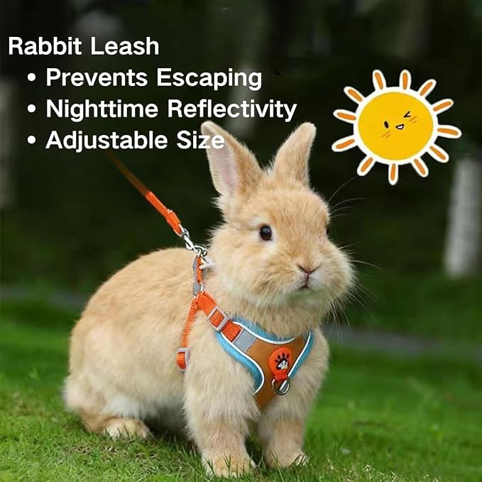 Bunny Harness and Leash Set, Adjustable Breathable Mesh Rabbit Vest with Reflective Strips, Escape Proof Small Pet Walking Training Gear for Rabbits, Kittens, Ferrets, Guinea Pigs, Puppies (XS)