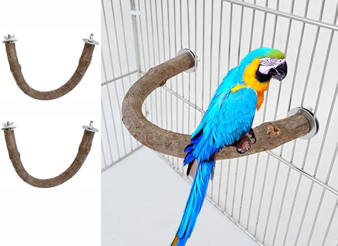 2Pcs 7inch Parrot Natural Wood Stand Perch Swing U Shape Stick Bird Perches Bird Cage Toy for Regular to Large Bird Amazon, Grey Parrots, Parakeets,Macaw
