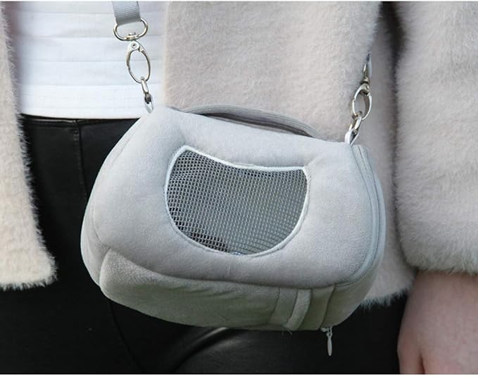 Hamster Carrier Bag Portable Outdoor Travel Handbag with Adjustable Single Shoulder Strap for Hamster Small Pets (Grey)