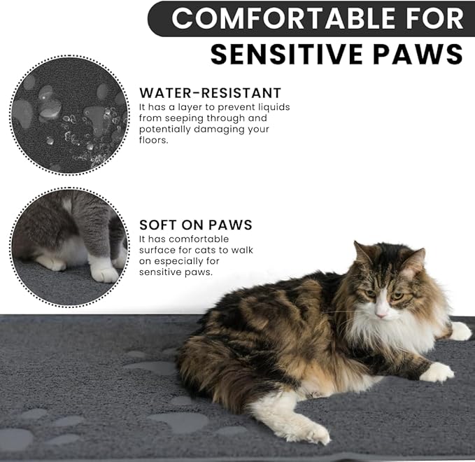 Andalus Extra Large Cat Litter Mat, Pack of 1 - Waterproof, Non-Slip & Easy to Clean Cat Litter Box Mat for Extra Efficient Pet Litter-Trapping, Grey (35” X 23”)
