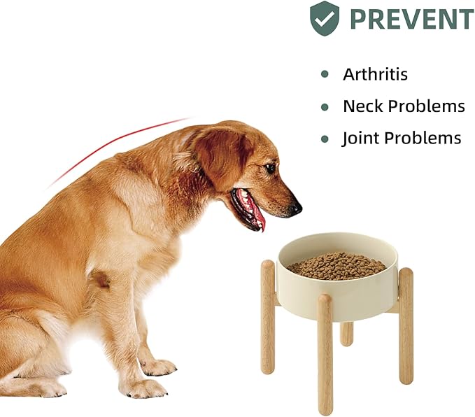 Havniva Ceramic 8.2inch Raised Dog Bowl with Stand for Large - Breed Dogs, Pet Food and Water Feeder(Single Bowl with Stand - Light Yellow)