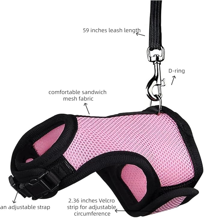 MANON ROSA Rabbit Harness and Leash Set - Adjustable Escape-Proof Training and Walking Gear for Guinea Pigs Bunnies Chinchillas Hamsters Ferrets Rats Kittens and Small Dogs Puppies Cats (Orange Red,L)