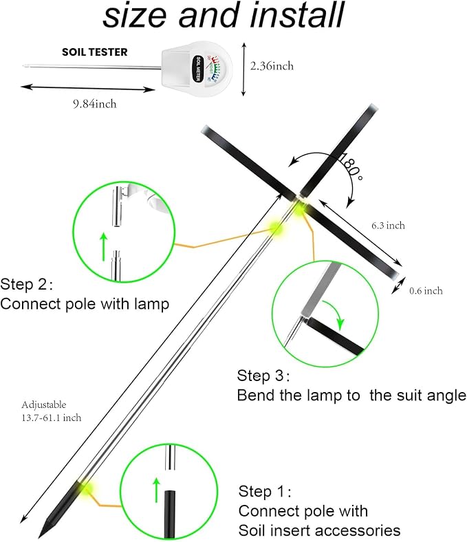Plant Grow Light, LED Growing Light Full Spectrum for Indoor Plants, Paired with a Soil Tester,Height Adjustable, Automatic Timer, 5V Low Safe Voltage,Idea for Large Plant Light