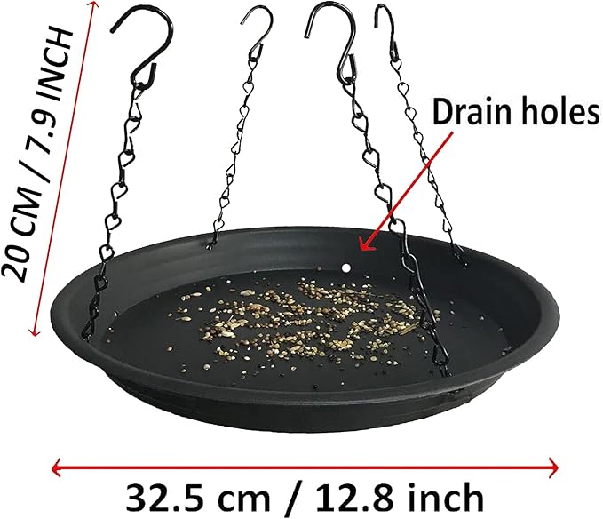 12.8" Homes Garden Platform Bird Feeder, Large Hanging Tray Squirrel Feeder, Seed Catcher Tray, Bird Viewing, Backyard, Large Capacity, Black