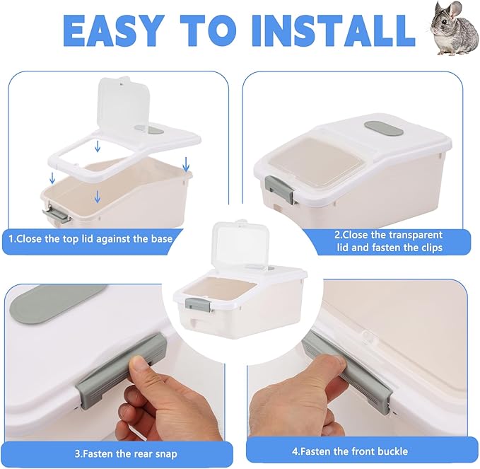 Large Chinchilla Sand Bath Container Kit Plastic Chinchilla Dust Bath Tub with Sand Cup and Sand Shovel Large Opening Clear Hamster Shower Room for Hedgehog Guinea Pig Squirrel Small Animals