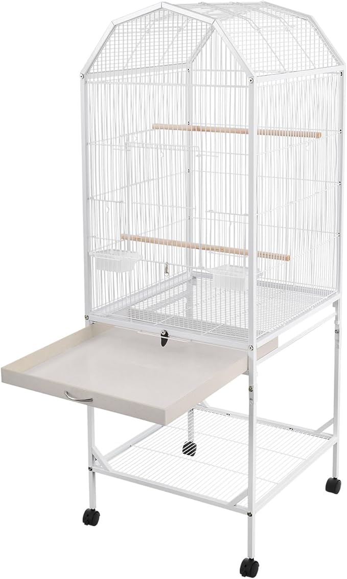 Birdcage Open Top 54 Inch Birdcages with Pull-Out Tray, Rolling Bird Cages with Wheels for Parakeets, Parrot, Cockatiel, Pigeon, Finch Cage(White)