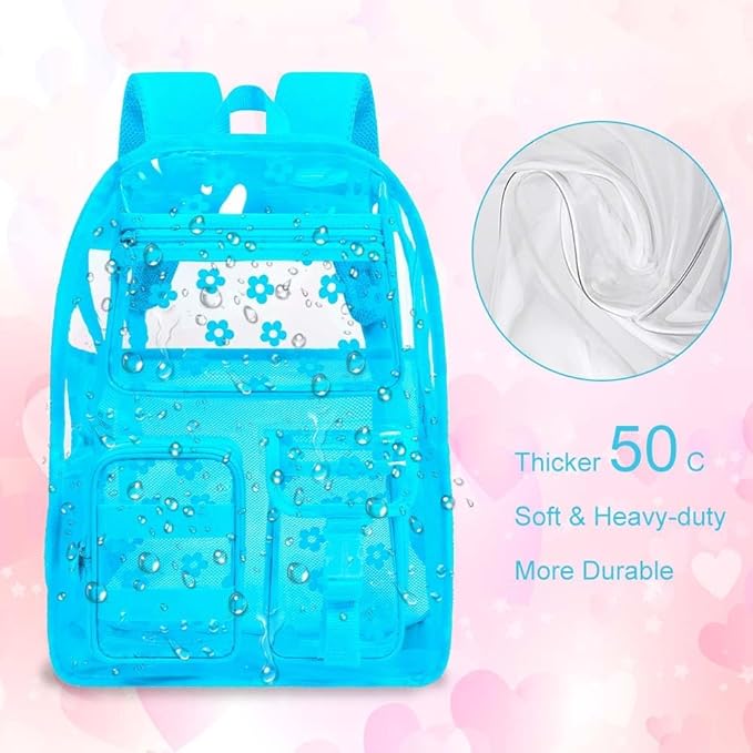 CCJPX 3Pcs Clear Backpack for Girls, School Transparent Bookbag, Heavy Duty See Through Backpacks for Teens Elementary