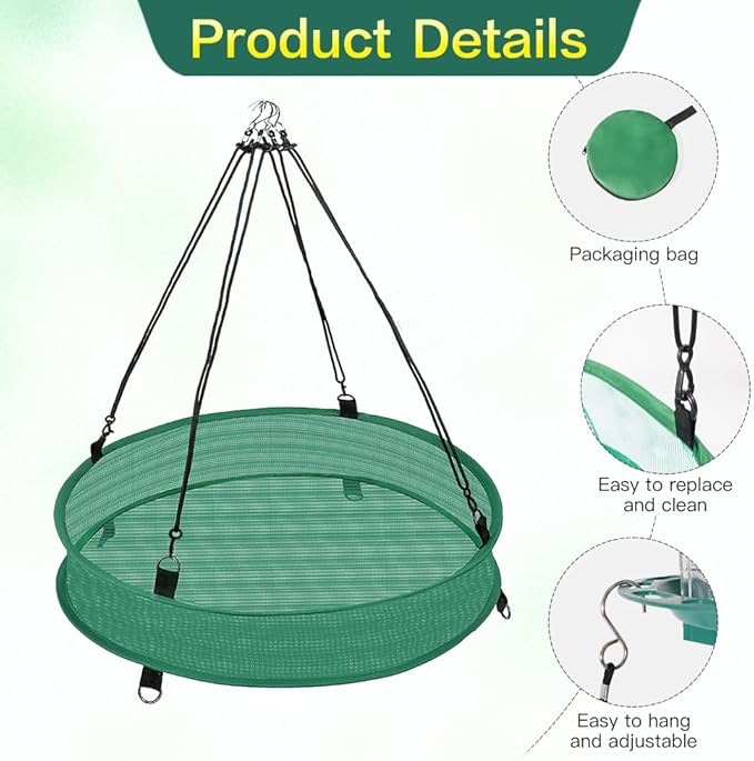 Bird Seed Catcher Trays – 20" Diameter x 4" High, Green Spill Guard Platform for Bird Feeders, Outdoor Feeder Accessory