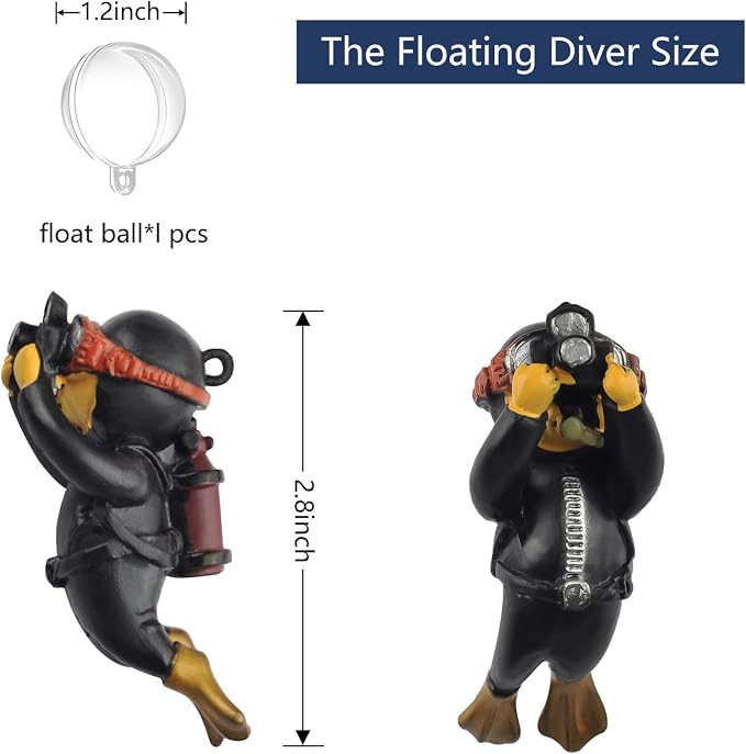 onesimcr Floating Fish Tank Decorations, Aquarium Decorations, Lovely Diver Fish Tank Decorations, Floating Device Fish Tank Accessories，Suitable for All Kinds of Fish Tanks(Black)…