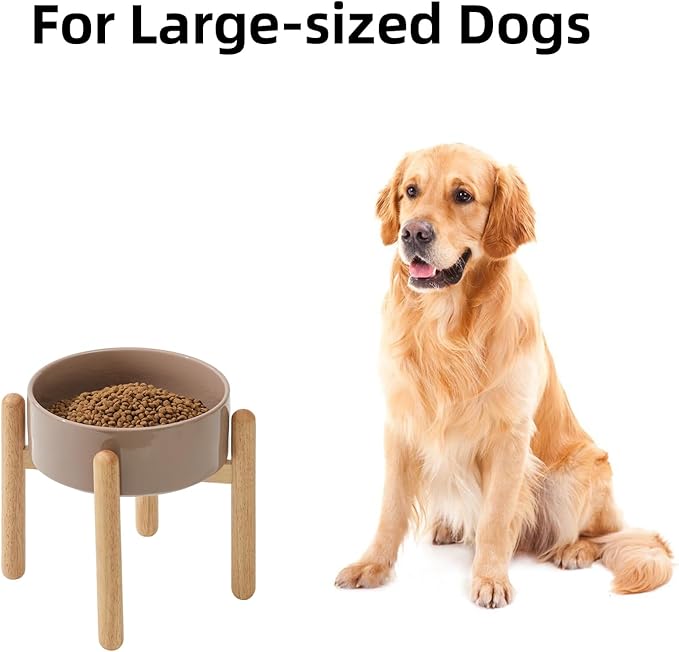 Havniva Ceramic 8.2inch Raised Dog Bowl with Stand for Large - Breed Dogs, Pet Food and Water Feeder(Single Bowl with Stand - Brown Coffee)