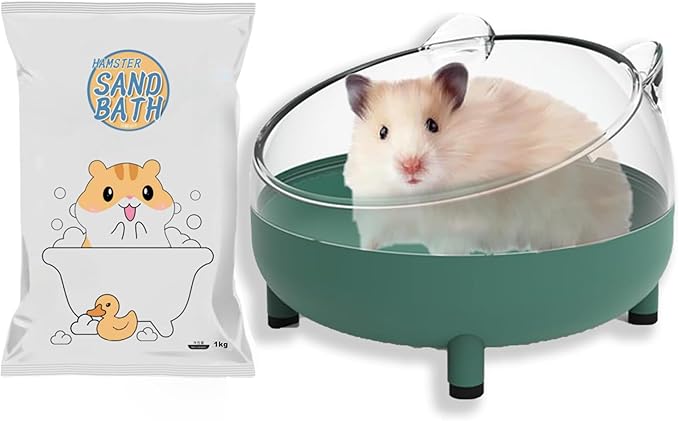 Meow&Woof Hamster Sand Bath Container & Dust-Free Bath Sand Set, 6.5" Sandbox Toilet for Hamster, Gerbil, Chinchilla, Mice – 2.2 lbs Potty Litter Sand for Small Animals (Dark Green)