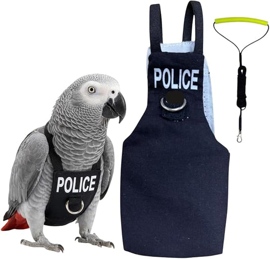 Bird Diaper Flight Suit, Cute Cosplay Parrot Clothes, Easy-to-Wear Washable Nappy, Durable Metal Ring Harness for Cockatiel, Conure, African Grey, Parakeet Outdoor Flying (with Leash,XXL)