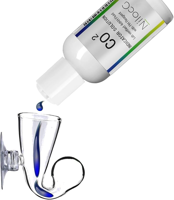 NilocG Aquatics Glass CO2 Drop Checker – CO2 Monitor Kit for Aquarium Tank – Functional and Reliable – Transparent Drop Checker, 4dkh/pH Reagent Solution and Suction Cup
