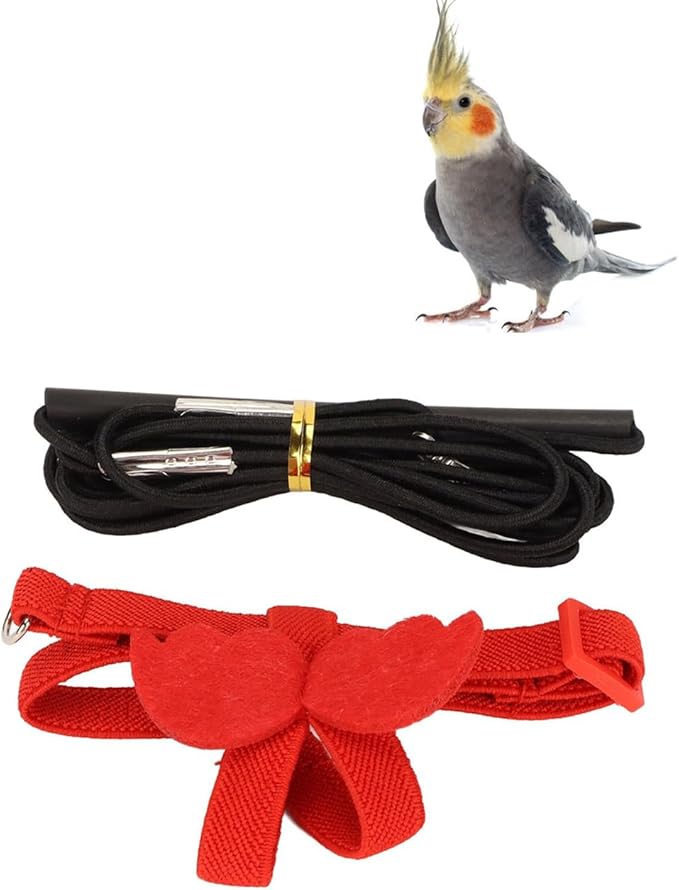 Pet Bird Harness Leash, Lightweight Bird Flying Harness Anti Bite Bird Harness Leash for Parrots Pigeons Lovebird Red